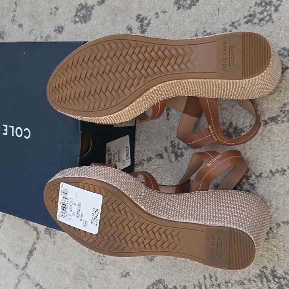 Cole Haan Women's Cloudfeel All Day Tan Leather Buckle Wedge Heels - Picture 4 of 6